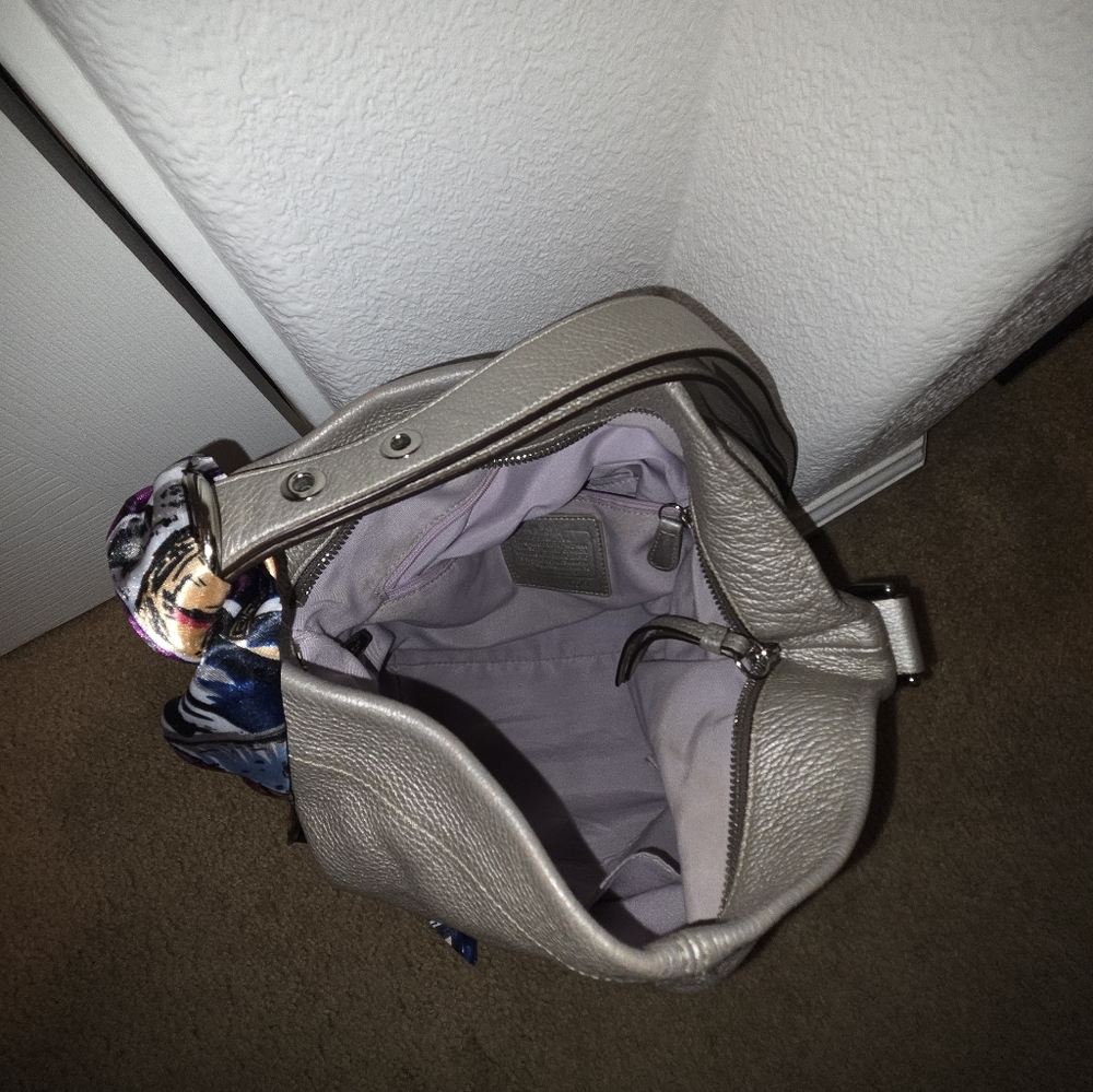 Coach Silver Hobo Bag with Floral Scarf - Picture 2 of 4